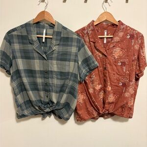 KÜHL Women’s Button Front Shirts Lot of 2 Short Sleeve Plaid Floral Casual Tops